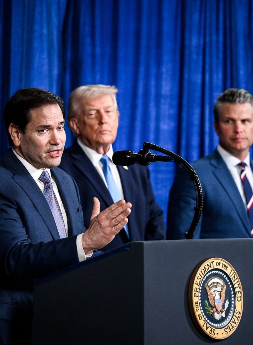 Marco Rubio delivers remarks at a press conference at Mar-a-Lago in Palm Beach